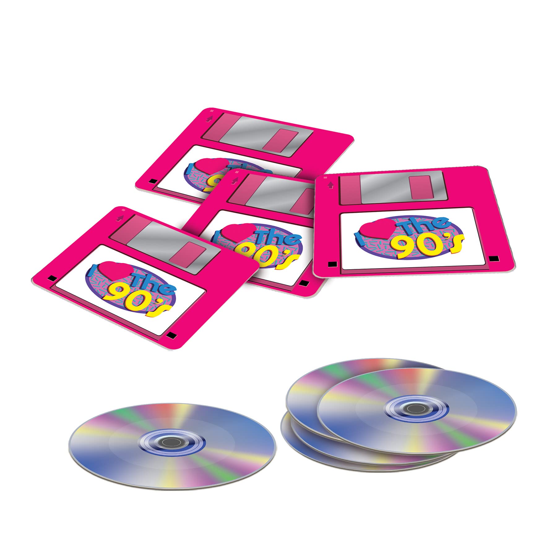 Beistle 24 Piece 1990'S Retro Theme Cd And Floppy Disk Novelty Drink Coasters For Back To The 90'S Party Decorations Supplies